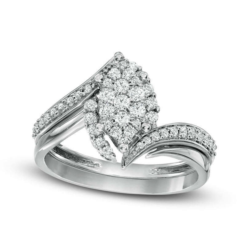 Image of ID 1 050 CT TW Composite Natural Diamond Frame Marquise Bypass Bridal Engagement Ring Set in Solid 10K White Gold