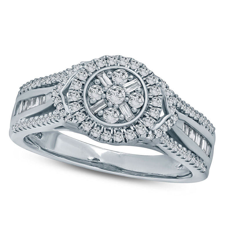 Image of ID 1 050 CT TW Composite Natural Diamond Frame Multi-Row Engagement Ring in Solid 10K White Gold