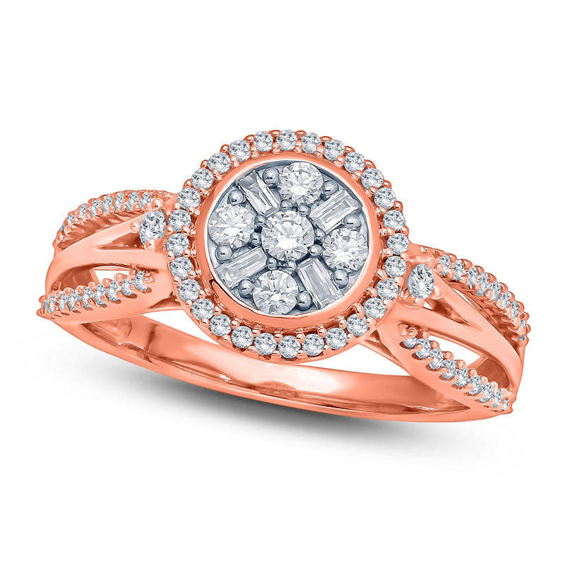 Image of ID 1 050 CT TW Composite Natural Diamond Frame Multi-Row Split Shank Engagement Ring in Solid 10K Rose Gold