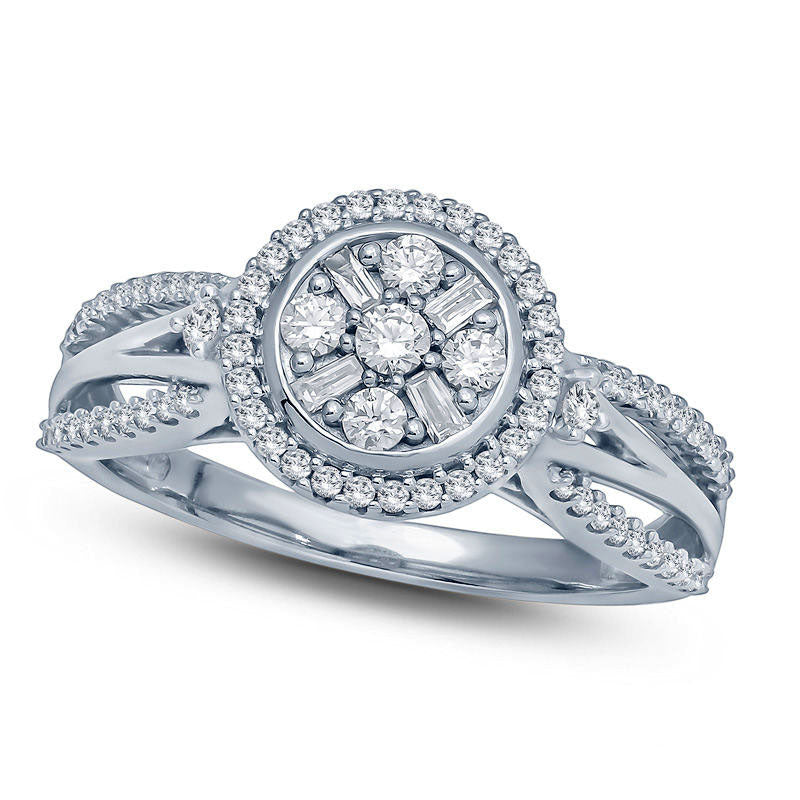 Image of ID 1 050 CT TW Composite Natural Diamond Frame Multi-Row Split Shank Engagement Ring in Solid 10K White Gold