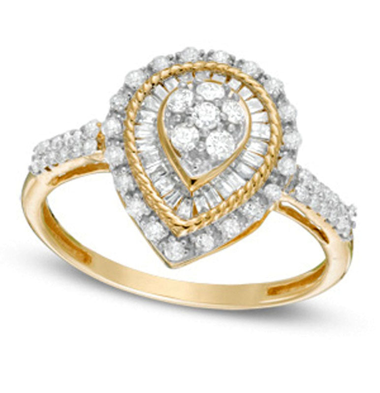 Image of ID 1 050 CT TW Composite Natural Diamond Frame Pear-Shaped Ring in Solid 10K Yellow Gold