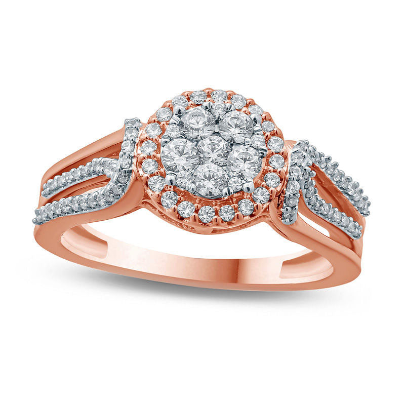 Image of ID 1 050 CT TW Composite Natural Diamond Frame Split Shank Ring in Solid 10K Rose Gold