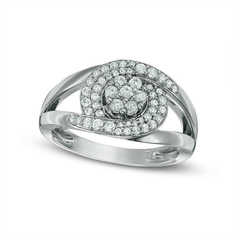 Image of ID 1 050 CT TW Composite Natural Diamond Frame Swirl Split Shank Ring in Solid 10K White Gold