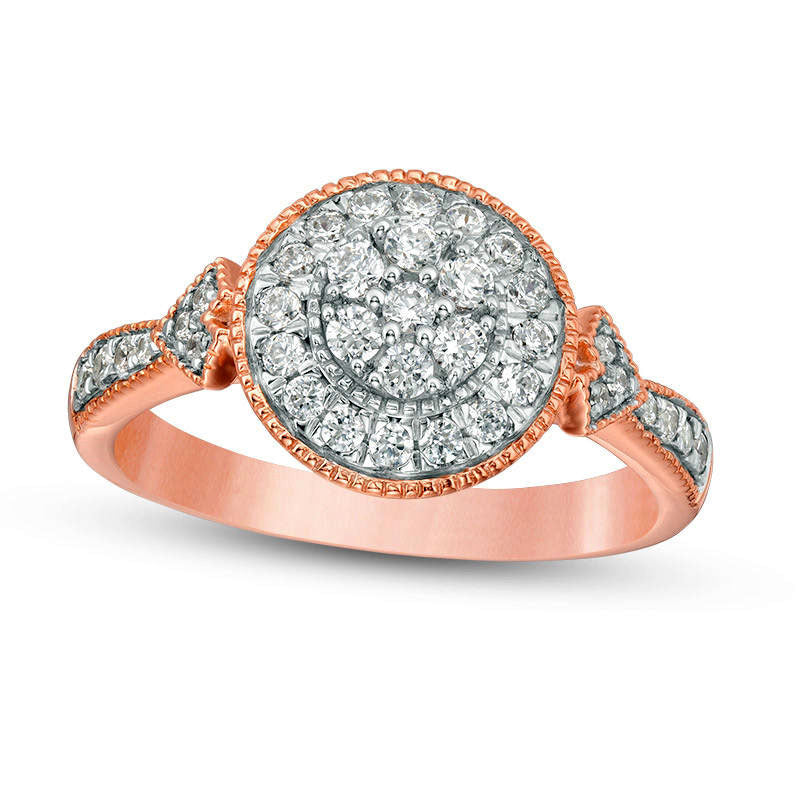 Image of ID 1 050 CT TW Composite Natural Diamond Frame Tri-Sides Antique Vintage-Style Engagement Ring in Solid 10K Rose Gold
