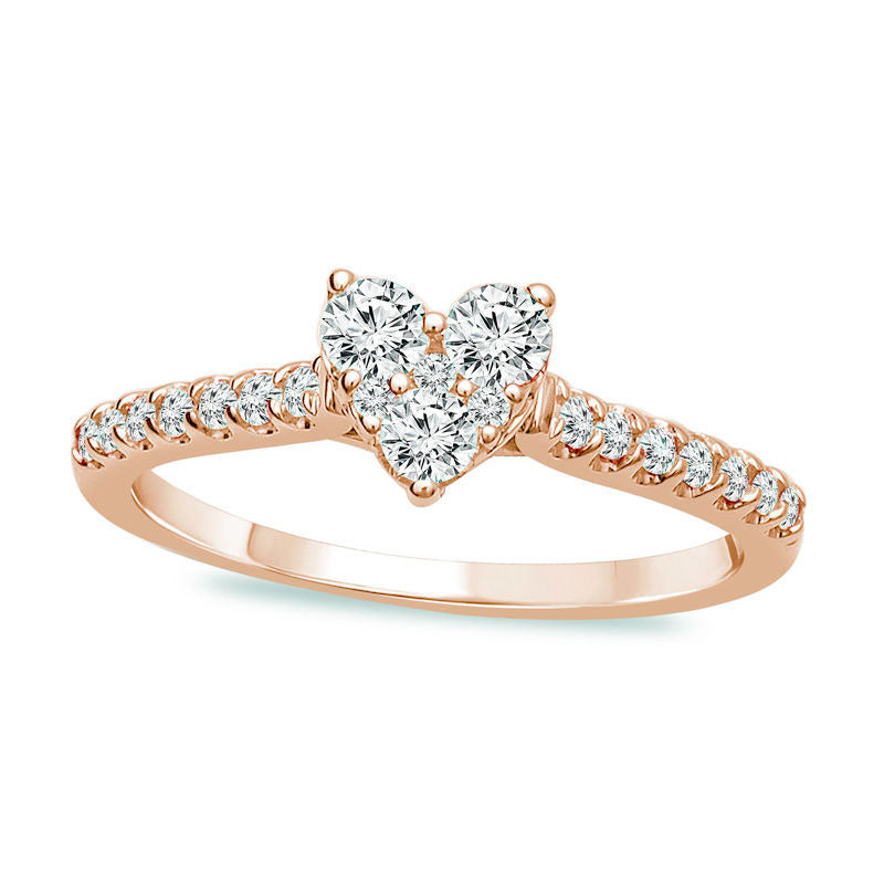 Image of ID 1 050 CT TW Composite Natural Diamond Heart Engagement Ring in Solid 14K Rose Gold