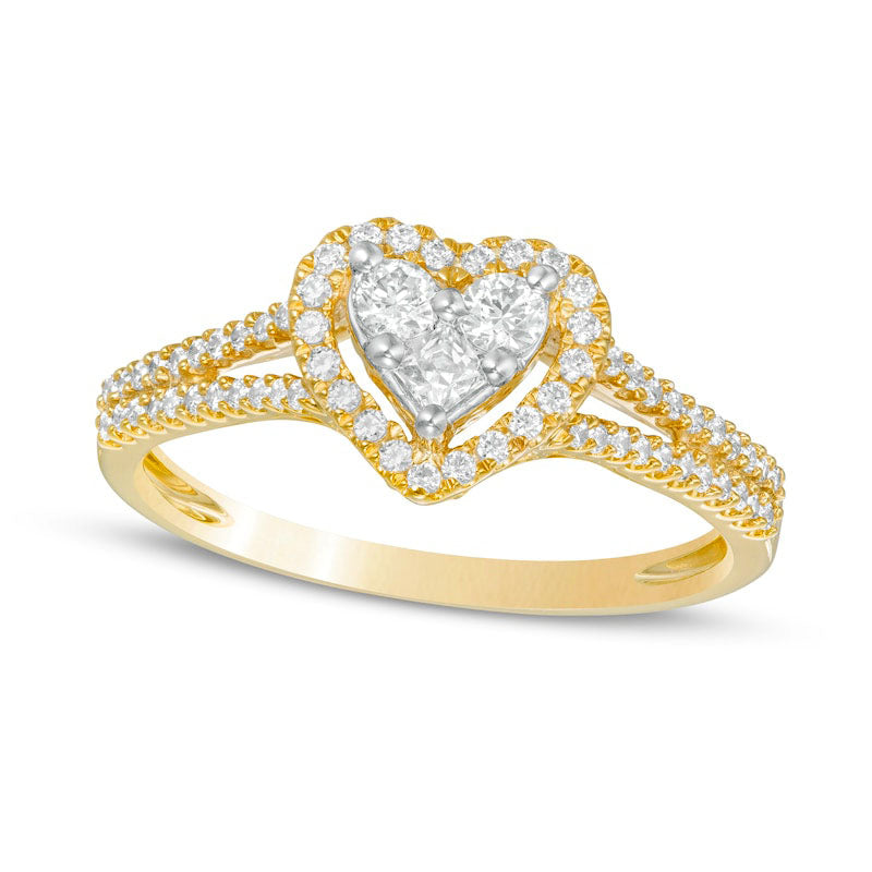 Image of ID 1 050 CT TW Composite Natural Diamond Heart Frame Ring in Solid 10K Yellow Gold