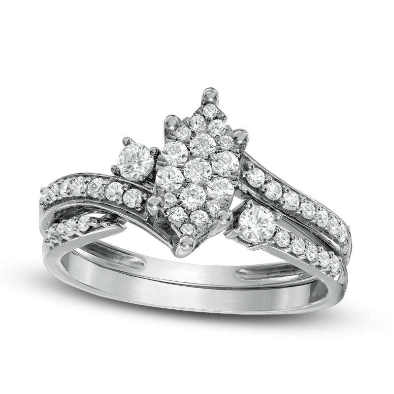 Image of ID 1 050 CT TW Composite Natural Diamond Marquise Bypass Bridal Engagement Ring Set in Solid 10K White Gold