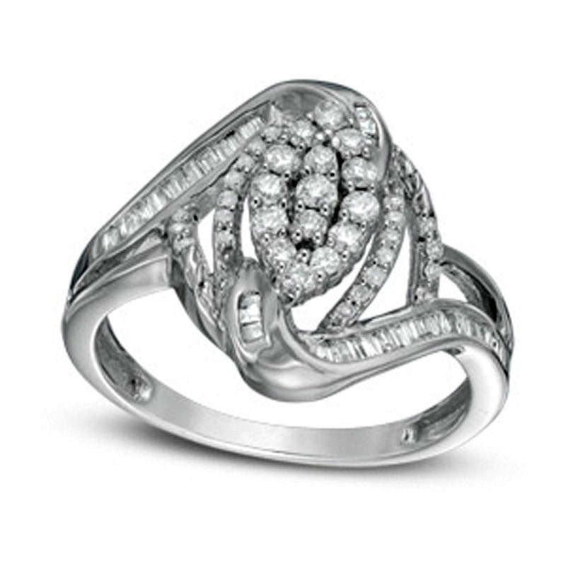 Image of ID 1 050 CT TW Composite Natural Diamond Marquise Swirl Bypass Ring in Solid 10K White Gold