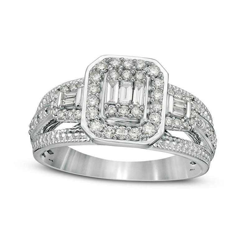 Image of ID 1 050 CT TW Composite Natural Diamond Octagonal Frame Antique Vintage-Style Engagement Ring in Solid 10K White Gold