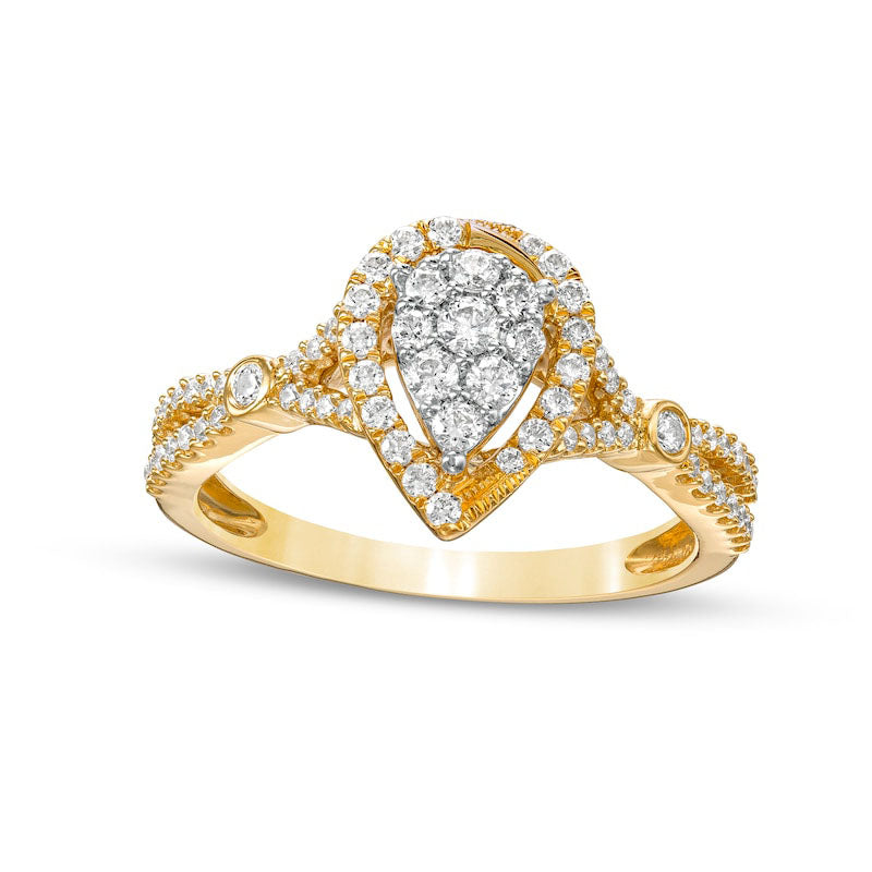 Image of ID 1 050 CT TW Composite Natural Diamond Pear-Shaped Frame Engagement Ring in Solid 10K Yellow Gold