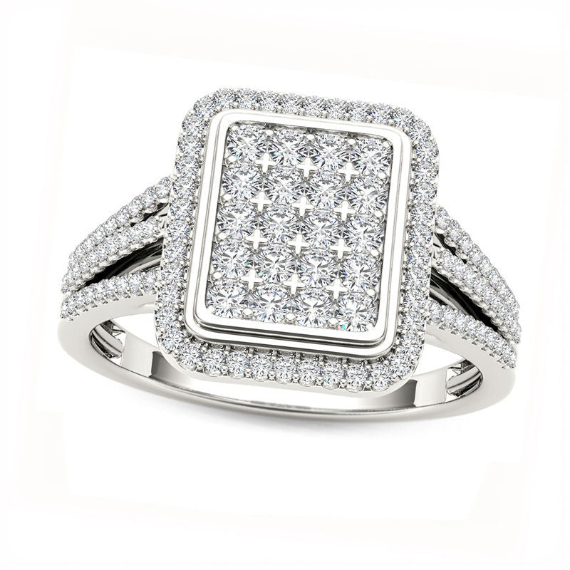 Image of ID 1 050 CT TW Composite Natural Diamond Rectangle Frame Ring in Solid 10K White Gold