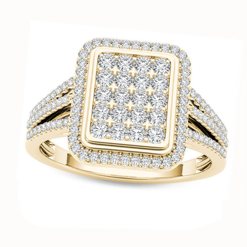 Image of ID 1 050 CT TW Composite Natural Diamond Rectangle Frame Split Shank Ring in Solid 10K Yellow Gold