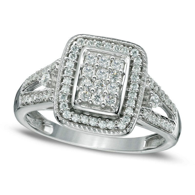 Image of ID 1 050 CT TW Composite Natural Diamond Rectangular Frame Ring in Solid 10K White Gold