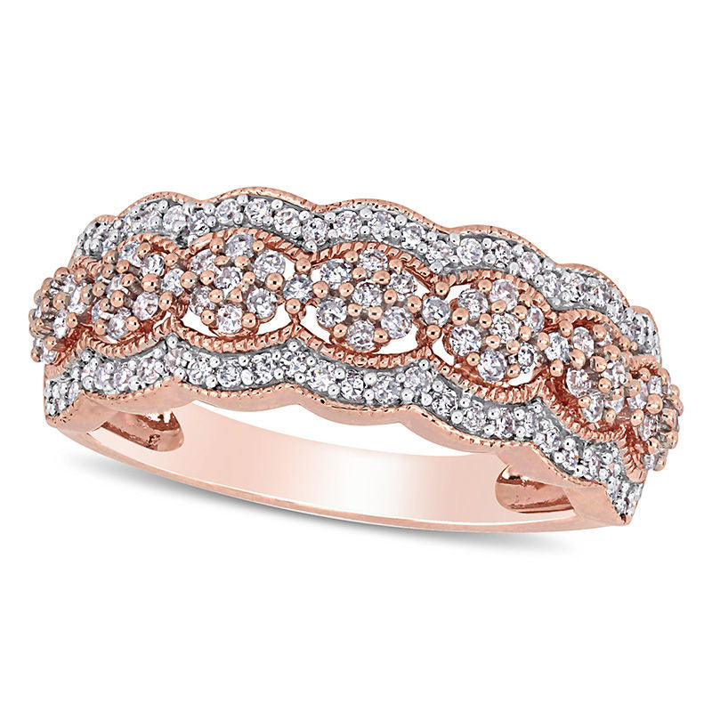 Image of ID 1 050 CT TW Composite Natural Diamond Scallop Antique Vintage-Style Ring in Solid 10K Rose Gold
