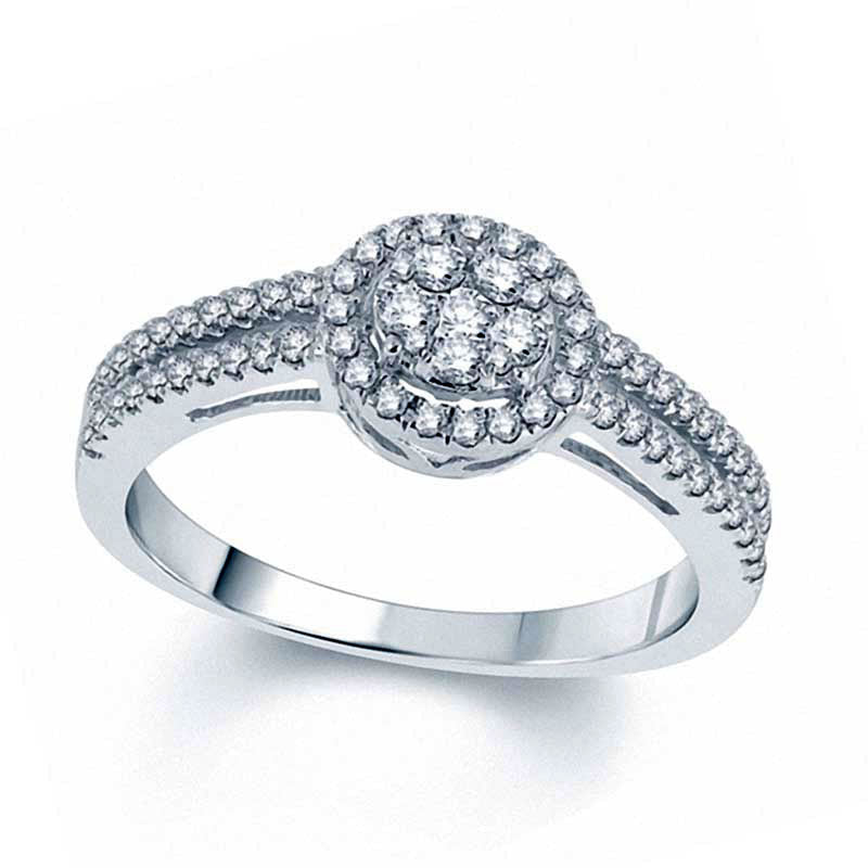 Image of ID 1 050 CT TW Composite Natural Diamond Split Shank Engagement Ring in Solid 10K White Gold