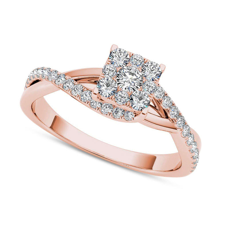 Image of ID 1 050 CT TW Composite Natural Diamond Square Bypass Twist Shank Engagement Ring in Solid 14K Rose Gold