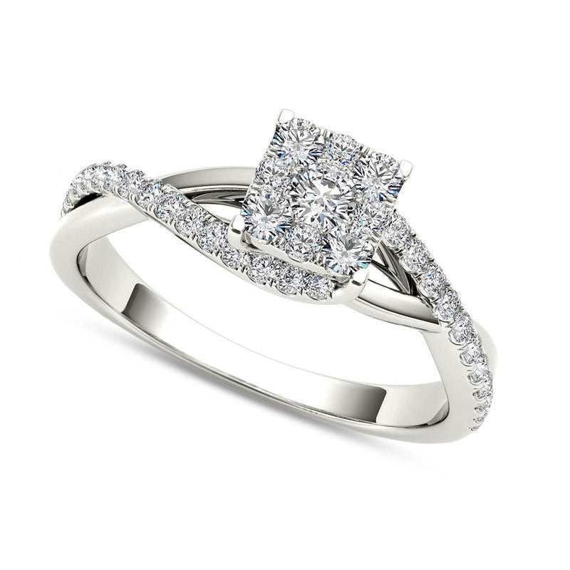 Image of ID 1 050 CT TW Composite Natural Diamond Square Bypass Twist Shank Engagement Ring in Solid 14K White Gold
