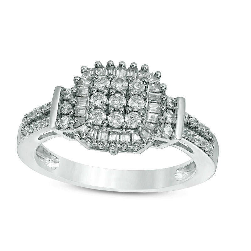 Image of ID 1 050 CT TW Composite Natural Diamond Square Frame Collar Ring in Solid 10K White Gold