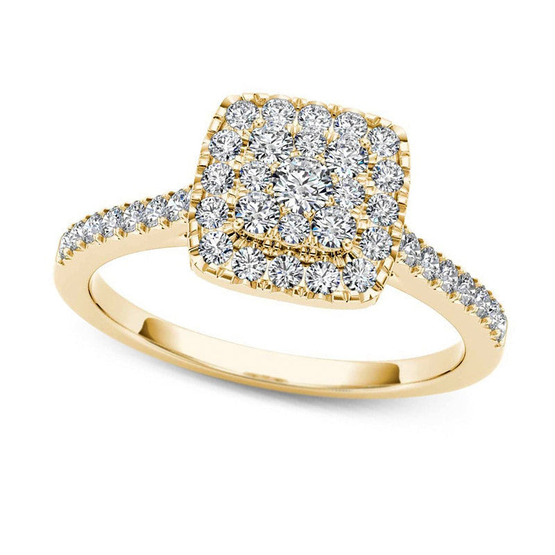 Image of ID 1 050 CT TW Composite Natural Diamond Square Frame Engagement Ring in Solid 14K Gold