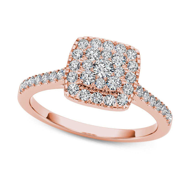 Image of ID 1 050 CT TW Composite Natural Diamond Square Frame Engagement Ring in Solid 14K Rose Gold