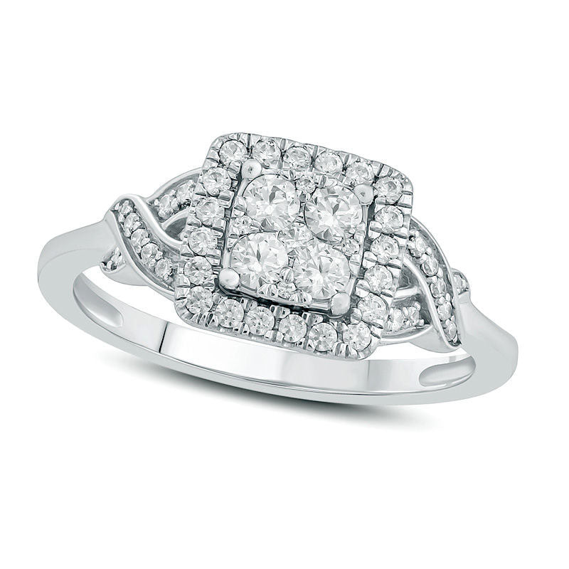Image of ID 1 050 CT TW Composite Natural Diamond Square Frame Twist Engagement Ring in Solid 10K White Gold