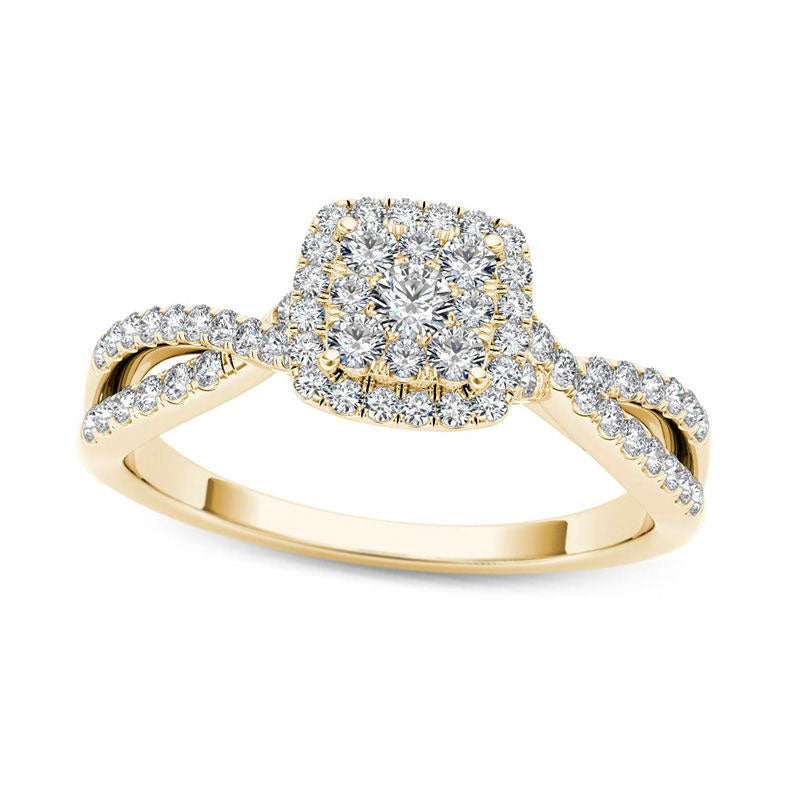 Image of ID 1 050 CT TW Composite Natural Diamond Square Frame Twist Engagement Ring in Solid 14K Gold