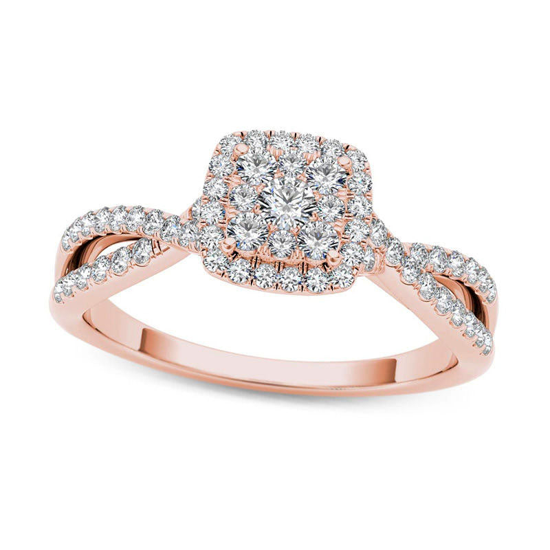 Image of ID 1 050 CT TW Composite Natural Diamond Square Frame Twist Engagement Ring in Solid 14K Rose Gold