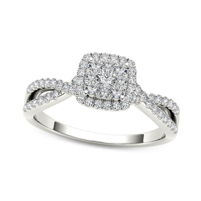 Image of ID 1 050 CT TW Composite Natural Diamond Square Frame Twist Engagement Ring in Solid 14K White Gold