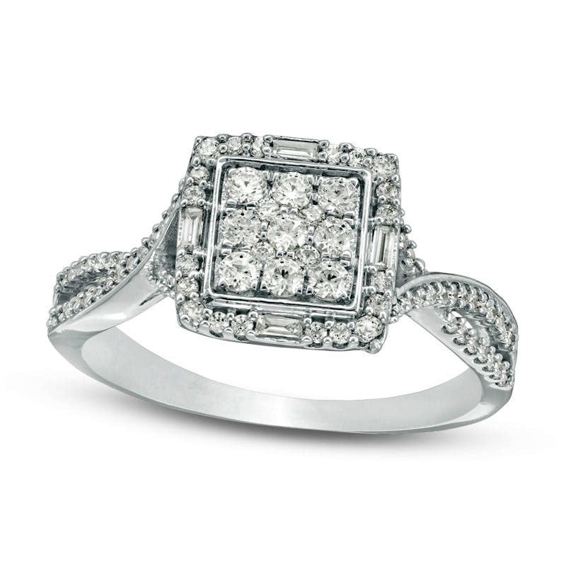 Image of ID 1 050 CT TW Composite Natural Diamond Square Frame Twist Ring in Solid 10K White Gold