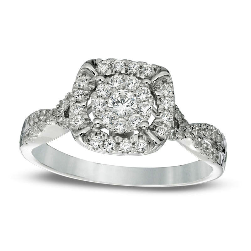 Image of ID 1 050 CT TW Composite Natural Diamond Square Frame Twist Shank Engagement Ring in Solid 14K White Gold