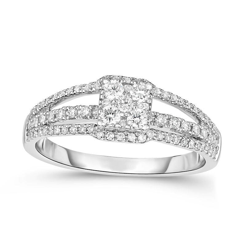 Image of ID 1 050 CT TW Composite Natural Diamond Square Split Shank Engagement Ring in Solid 14K White Gold