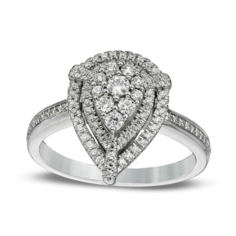 Image of ID 1 050 CT TW Composite Natural Diamond Teardrop-Shaped Frame Engagement Ring in Solid 10K White Gold