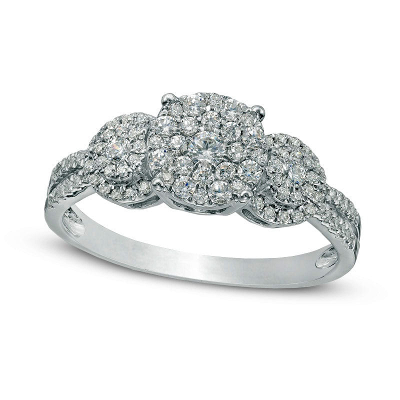 Image of ID 1 050 CT TW Composite Natural Diamond Three Stone Engagement Ring in Solid 10K White Gold