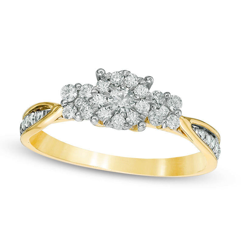 Image of ID 1 050 CT TW Composite Natural Diamond Three Stone Engagement Ring in Solid 14K Gold