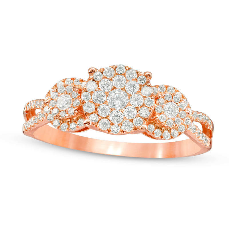 Image of ID 1 050 CT TW Composite Natural Diamond Three Stone Frame Engagement Ring in Solid 10K Rose Gold