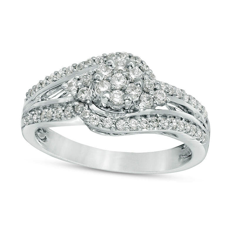 Image of ID 1 050 CT TW Composite Natural Diamond Tri-Sides Bypass Engagement Ring in Solid 10K White Gold