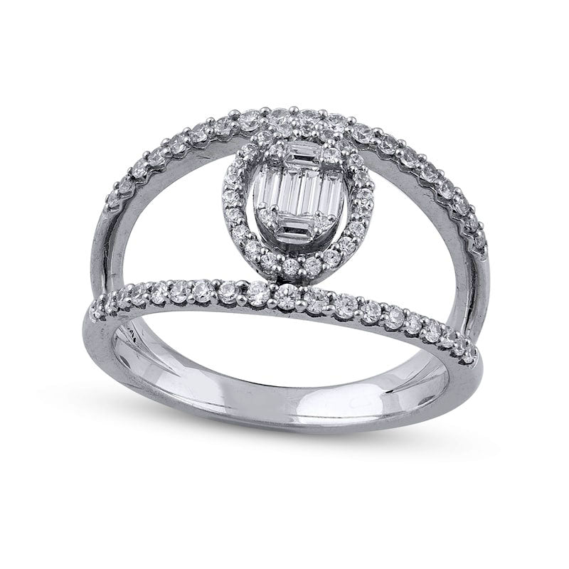 Image of ID 1 050 CT TW Composite Oval Natural Diamond Frame Open Ring in Solid 10K White Gold