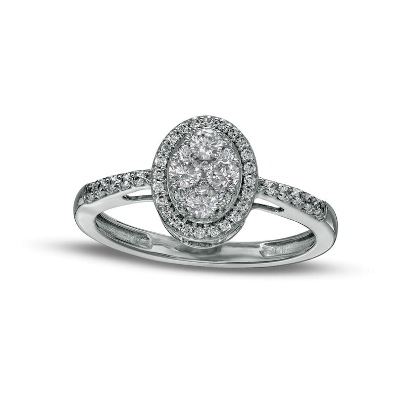 Image of ID 1 050 CT TW Composite Oval Natural Diamond Frame Ring in Solid 10K White Gold