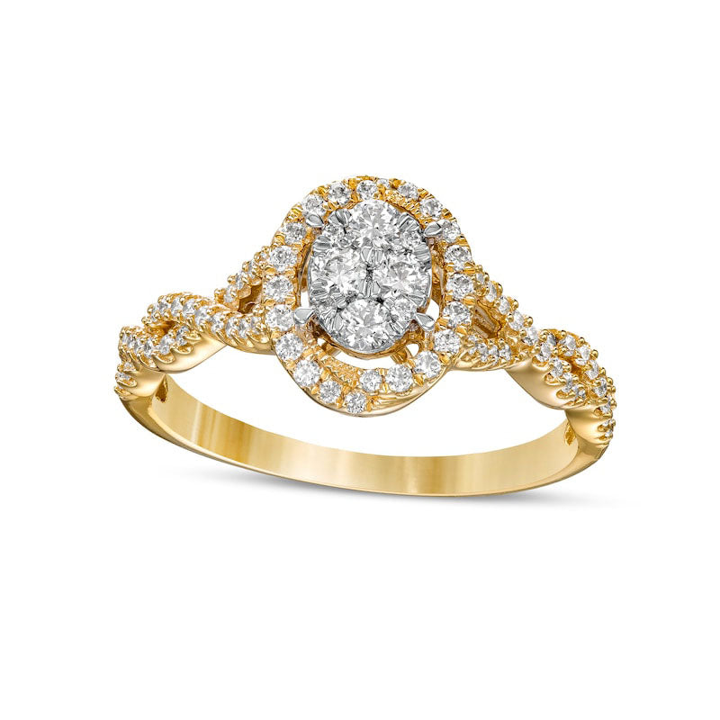 Image of ID 1 050 CT TW Composite Oval Natural Diamond Frame Twist Shank Engagement Ring in Solid 10K Yellow Gold