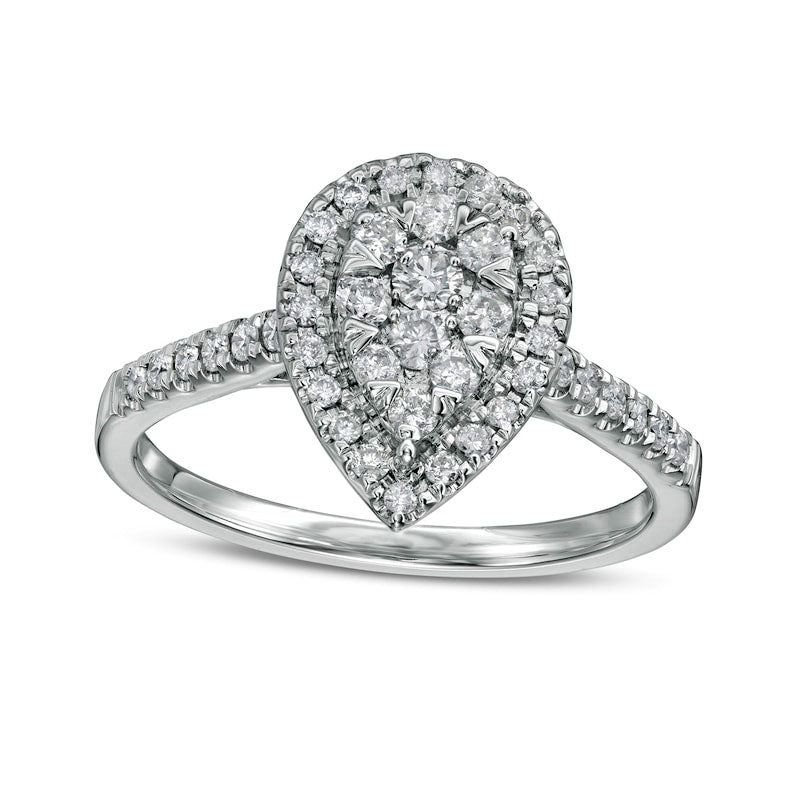 Image of ID 1 050 CT TW Composite Pear-Shaped Natural Diamond Frame Engagement Ring in Solid 10K White Gold