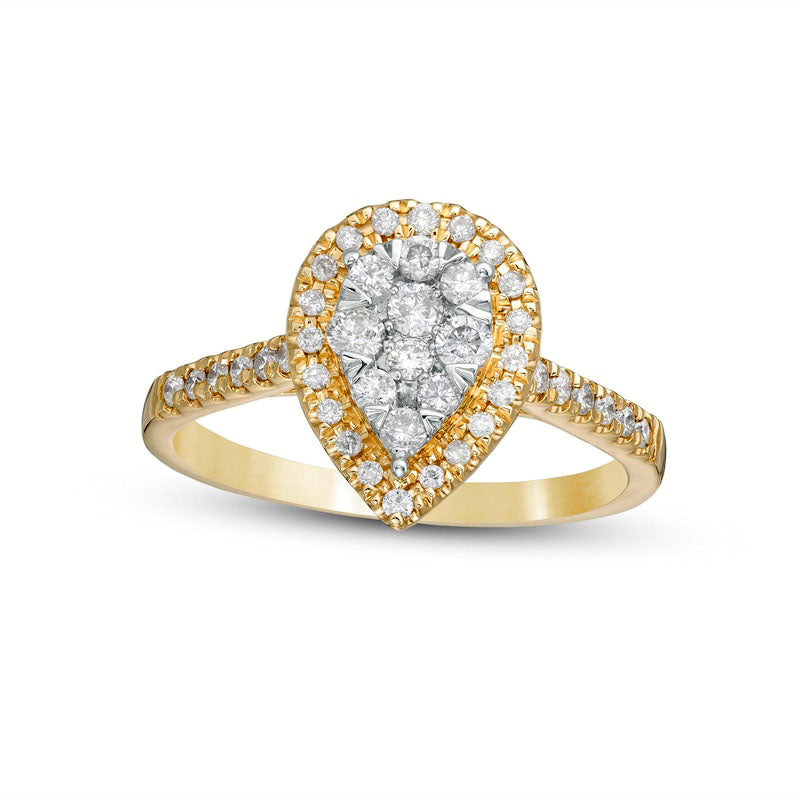 Image of ID 1 050 CT TW Composite Pear-Shaped Natural Diamond Frame Engagement Ring in Solid 10K Yellow Gold