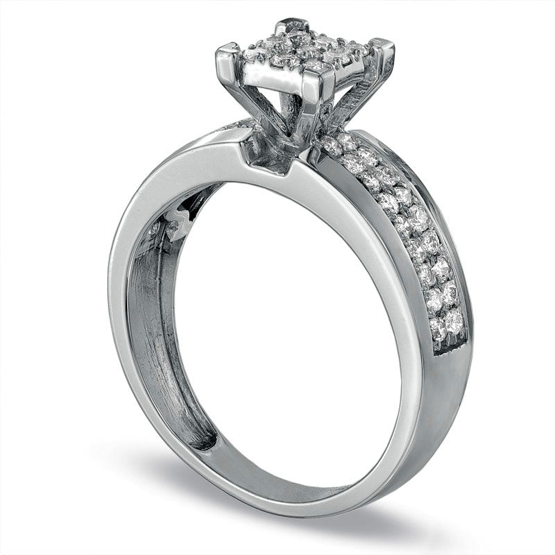 Image of ID 1 050 CT TW Composite Princess-Cut Natural Diamond Engagement Ring in Solid 10K White Gold