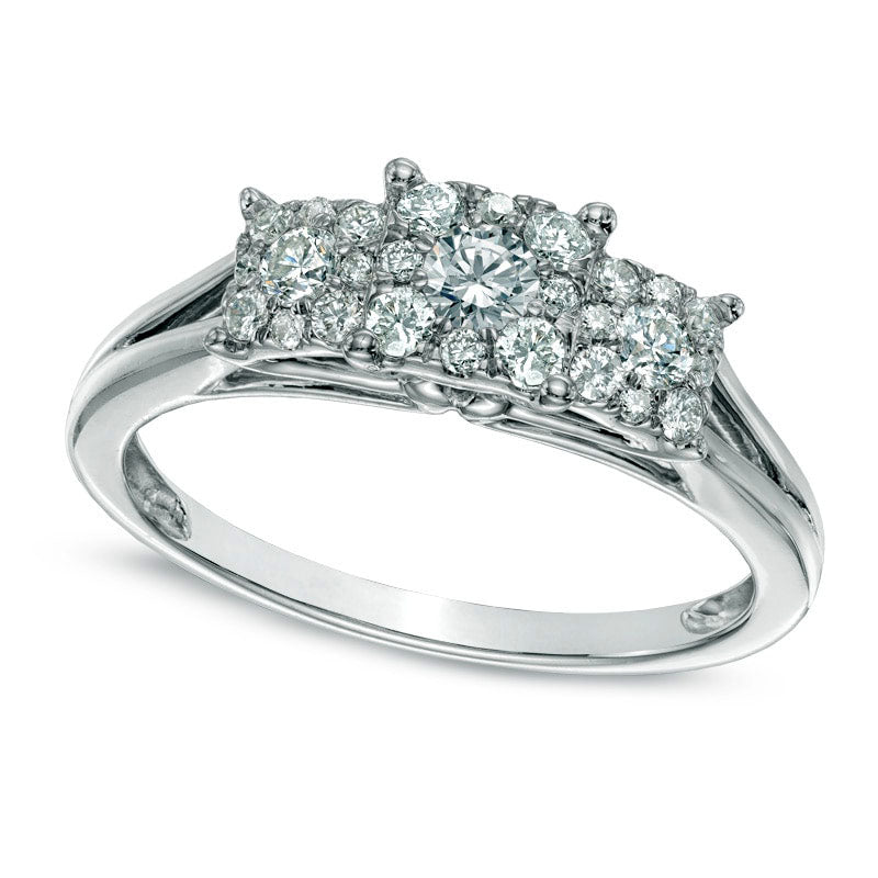 Image of ID 1 050 CT TW Composite Princess-Cut Natural Diamond Three Stone Engagement Ring in Solid 14K White Gold