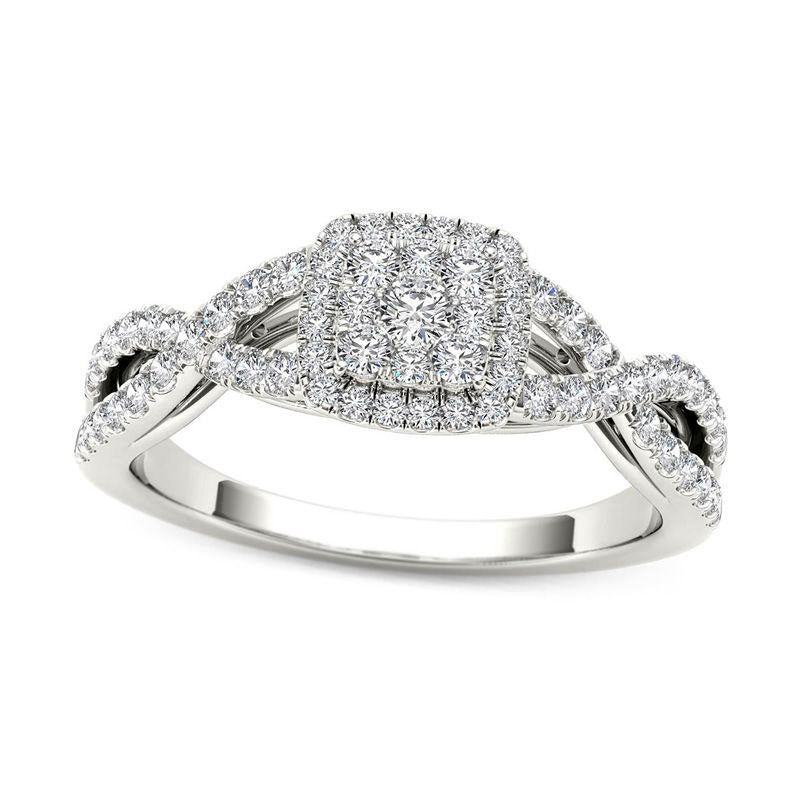 Image of ID 1 050 CT TW Composite Square Natural Diamond Frame Twist Shank Engagement Ring in Solid 14K White Gold
