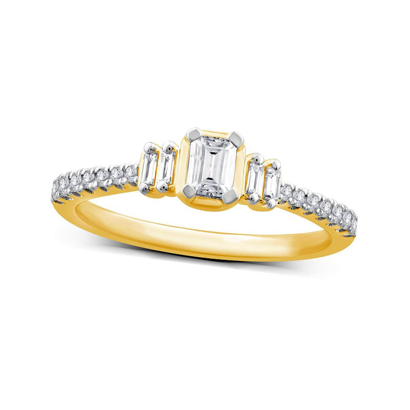 Image of ID 1 050 CT TW Emerald-Cut Natural Diamond Collar Engagement Ring in Solid 14K Gold