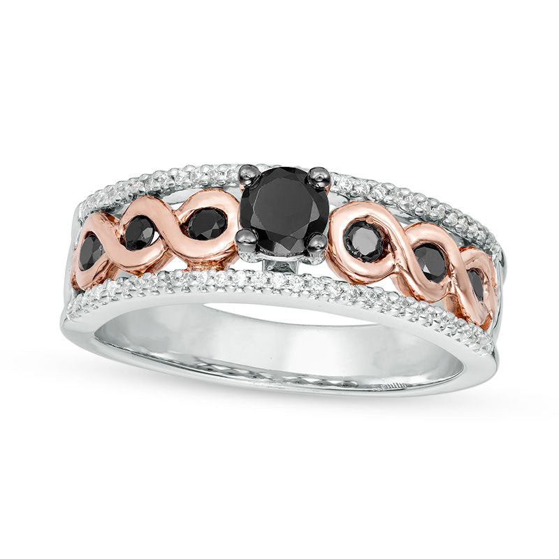 Image of ID 1 050 CT TW Enhanced Black and White Natural Diamond Twist Band in Solid 10K Two-Tone Gold