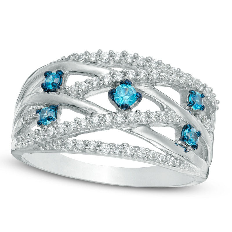 Image of ID 1 050 CT TW Enhanced Blue and White Natural Diamond Layered Orbit Ring in Solid 10K White Gold