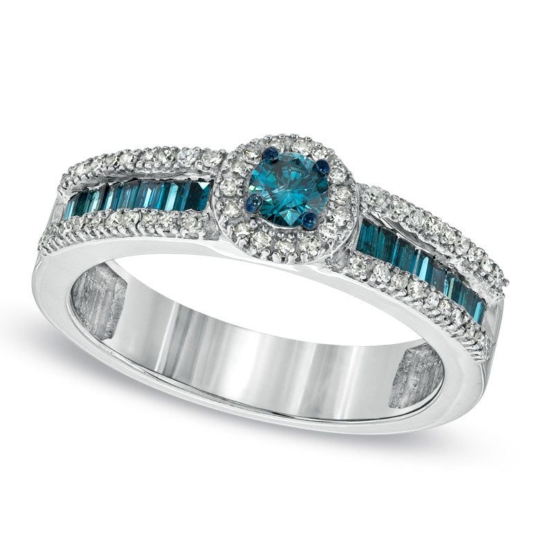Image of ID 1 050 CT TW Enhanced Blue and White Natural Diamond Ring in Sterling Silver