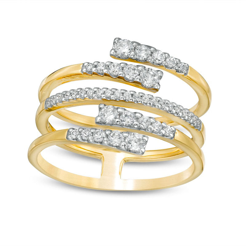 Image of ID 1 050 CT TW Journey Natural Diamond Multi-Row Bypass Ring in Solid 10K Yellow Gold - Size 7