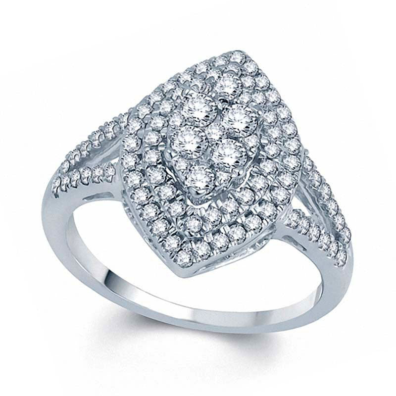 Image of ID 1 050 CT TW Marquise Composite Natural Diamond Double Frame Ring in Solid 10K White Gold